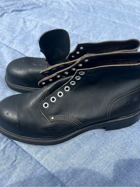Men's Black Leather Lace-Up Work Boots Missing Laces Needs Insoles Size 7.5